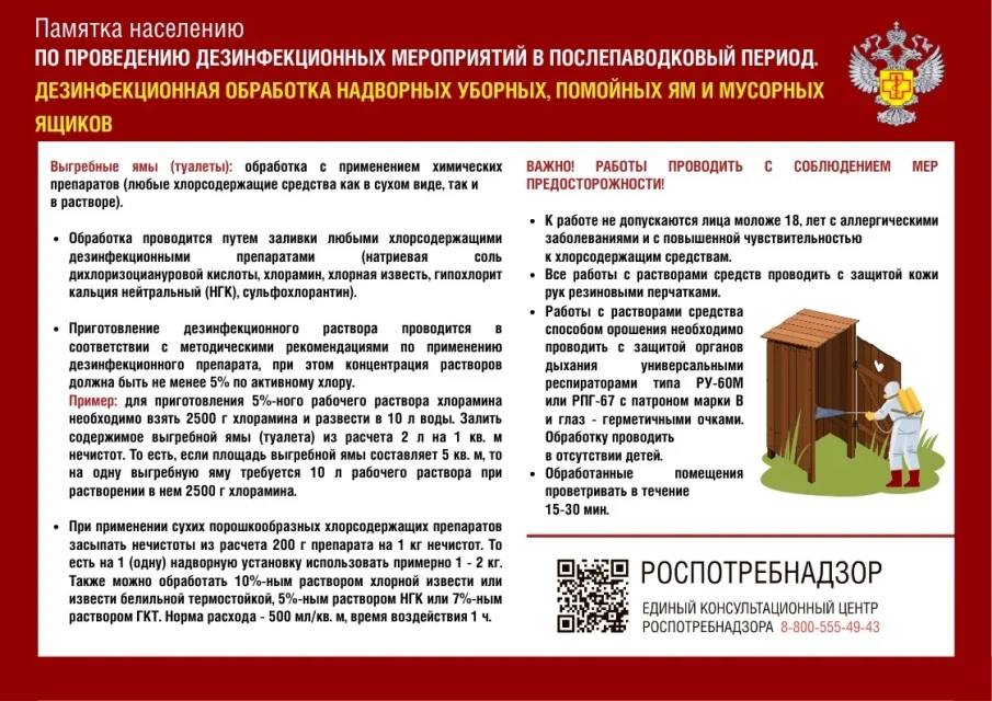 Памятка населению по проведению дезинфекционных мерроприятий в послепаводковый период. Дезинфекционная обработка надворных уборных, помойных ям и  мусорных ящиков.